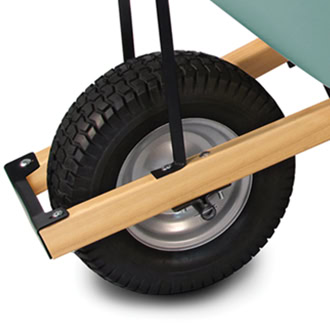 a side image showing the wheel's of an construction strength wheelbarrow